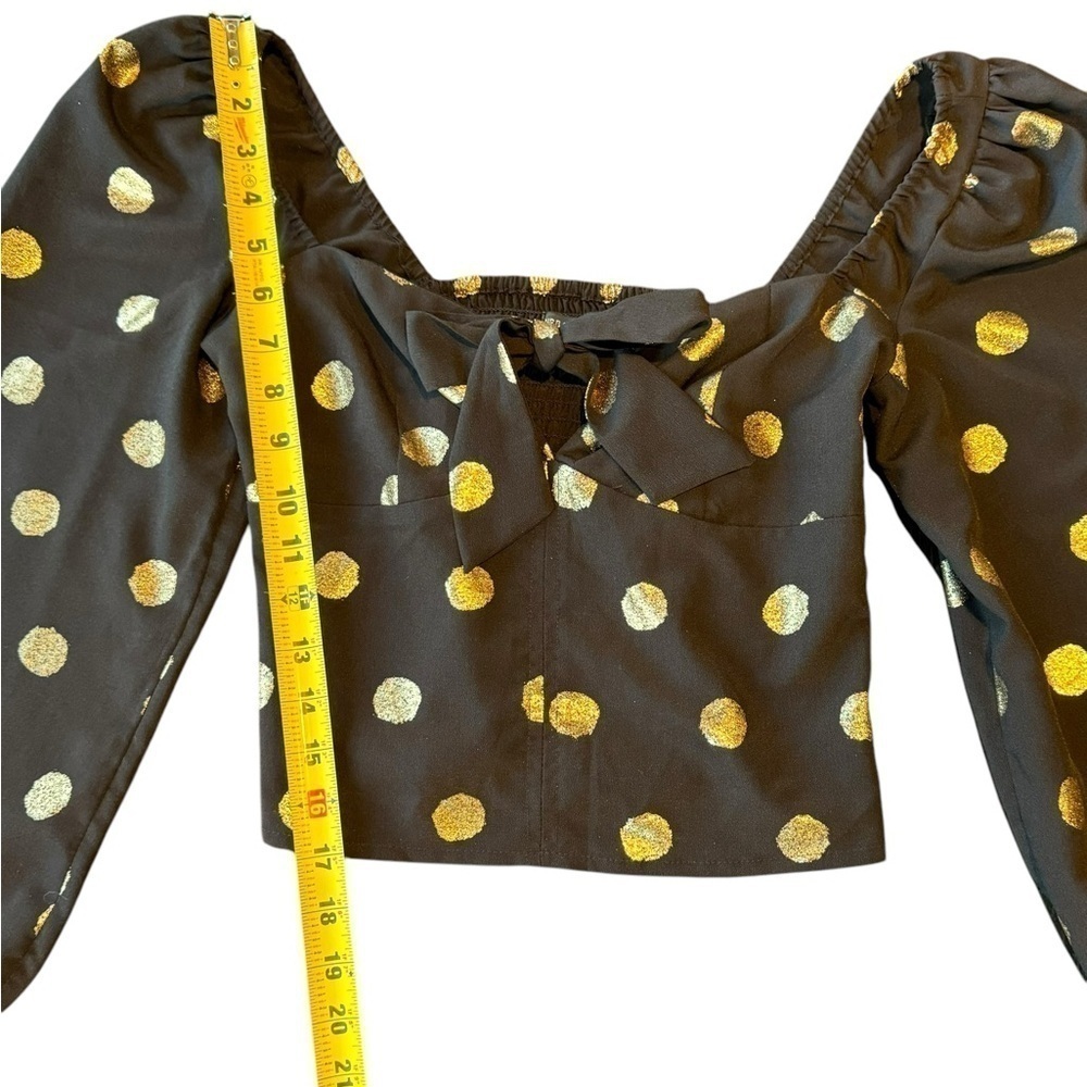 Urban Outfitters Rosalind Puff Sleeve Top Black and Gold Womens Size Small - Picture 8 of 13